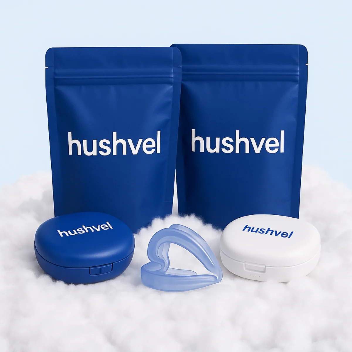 Hushvel pouches, mouthpiece and storage cases