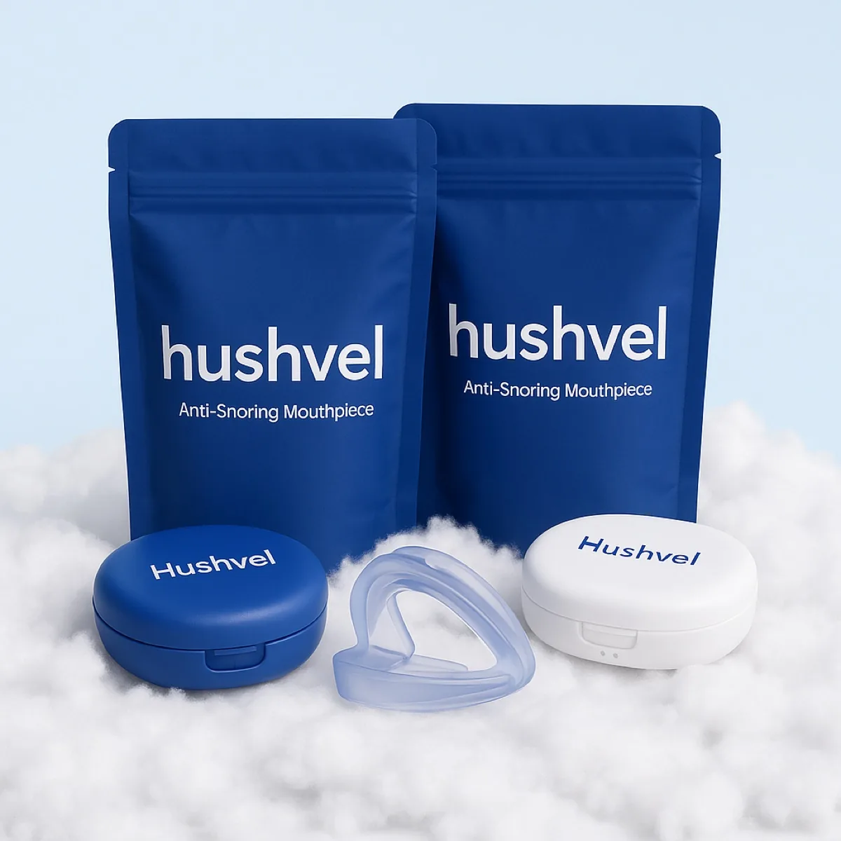 Hushvel anti-snoring mouthpiece with retail pouches