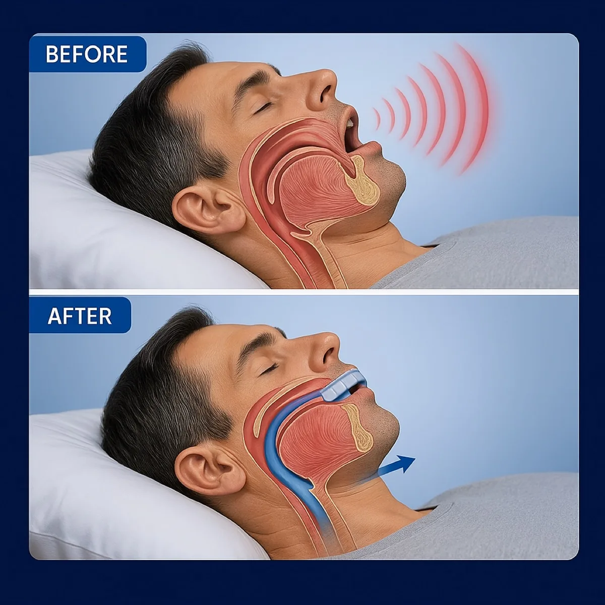 Airway before and after wearing Hushvel